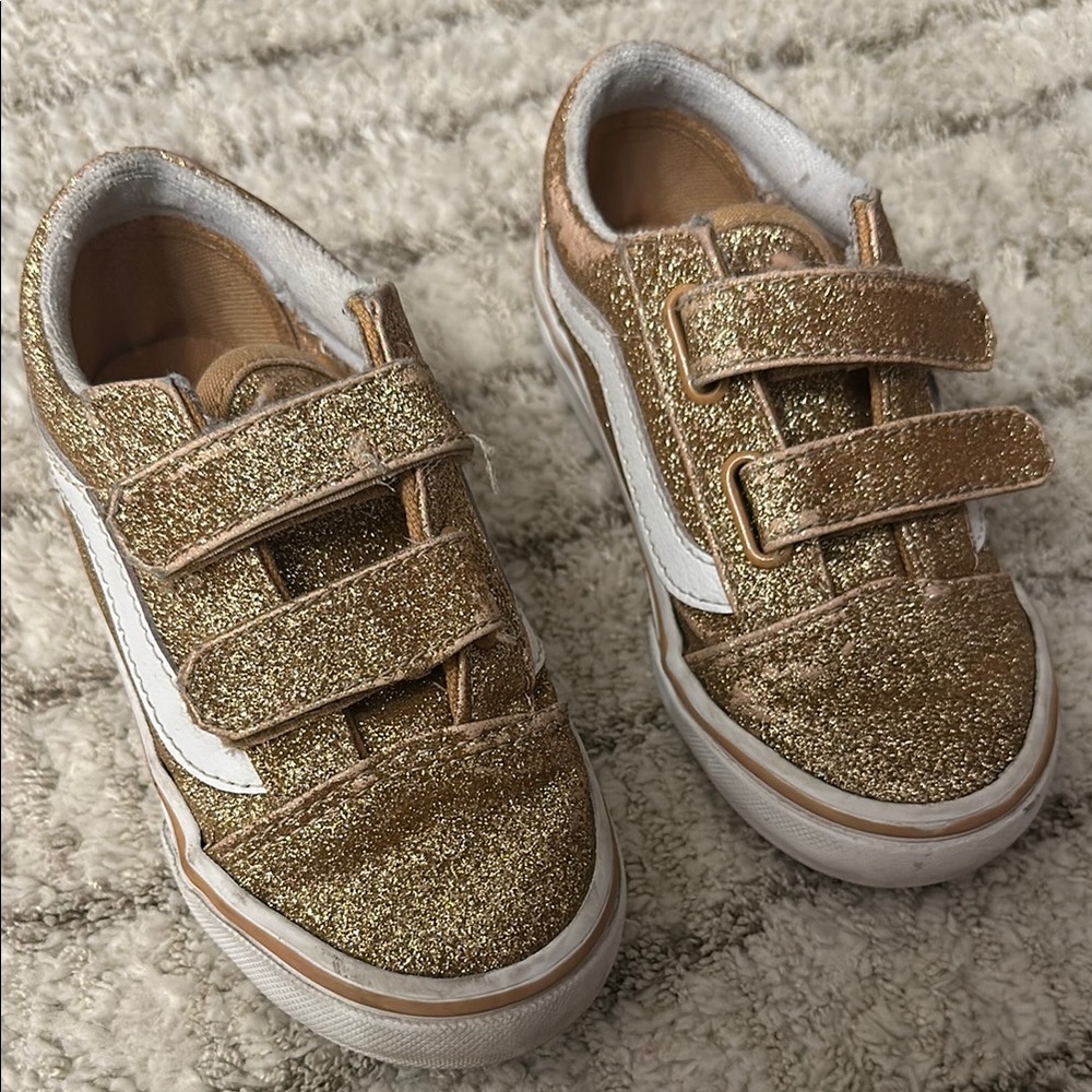 Vans Gold and White Sneakers with Velcro Straps